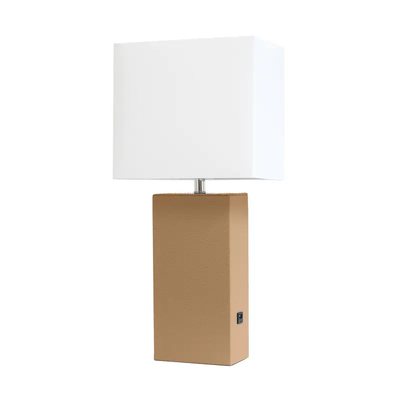 Lalia Home Lexington Leather Base Modern Home Decor Bedside Table Lamp with USB Charging Port All The Rages, Inc.