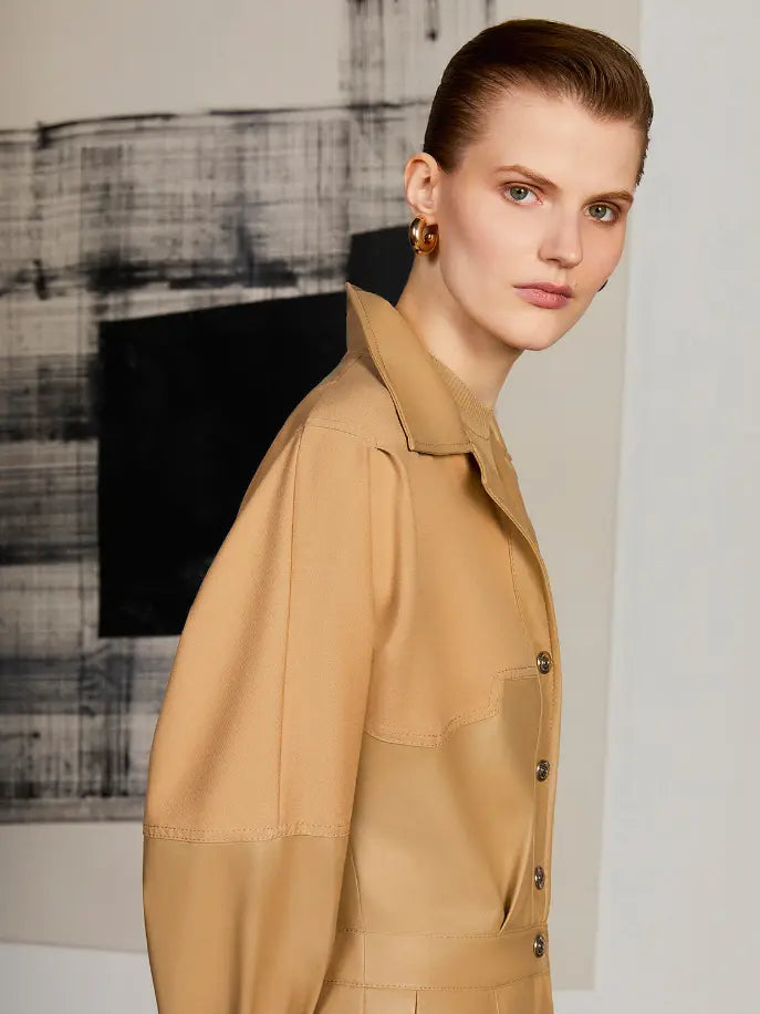Lapel Collar Faux Leather Jumpsuit Monique Store