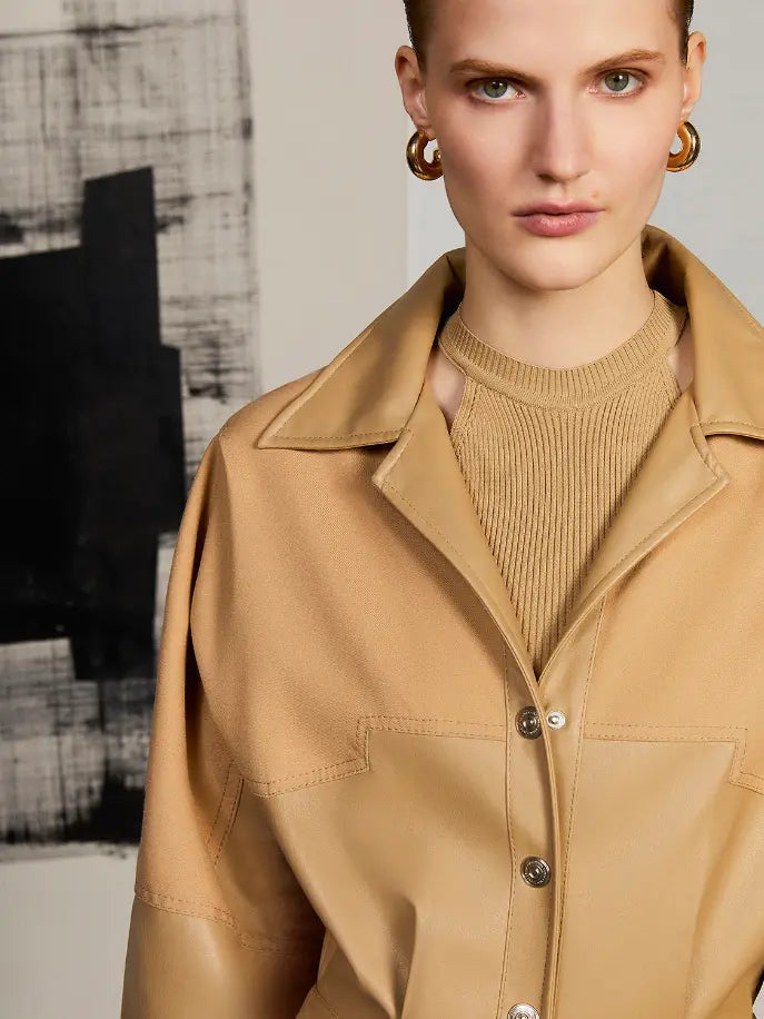 Lapel Collar Faux Leather Jumpsuit Monique Store