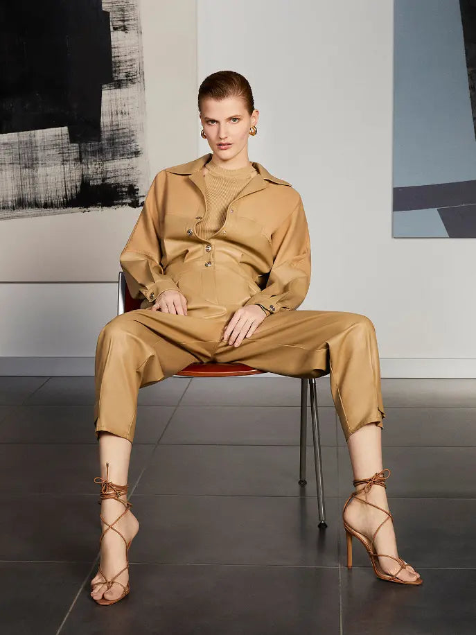 Lapel Collar Faux Leather Jumpsuit Monique Store