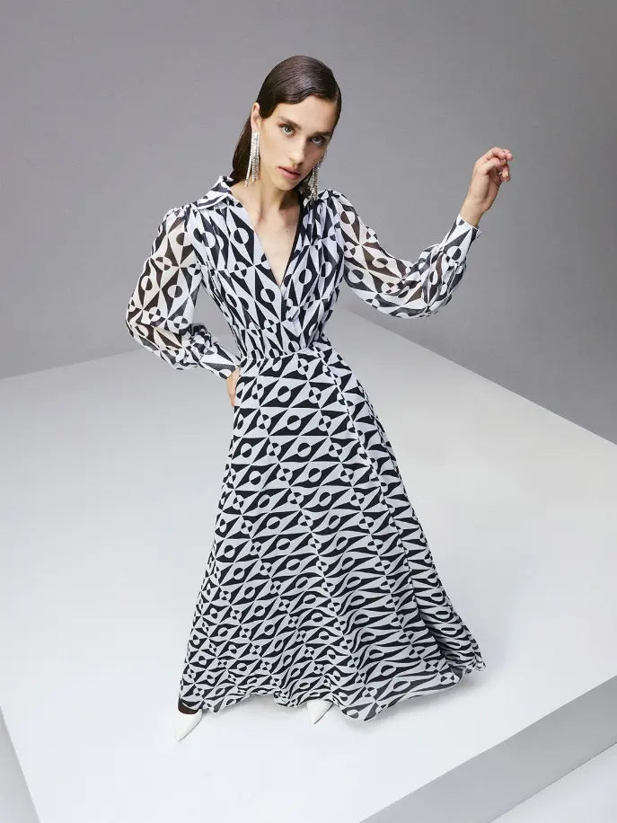 Lapel Collar Slit Dress Monique Store