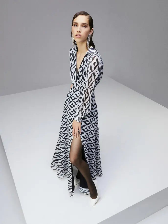 Lapel Collar Slit Dress Monique Store