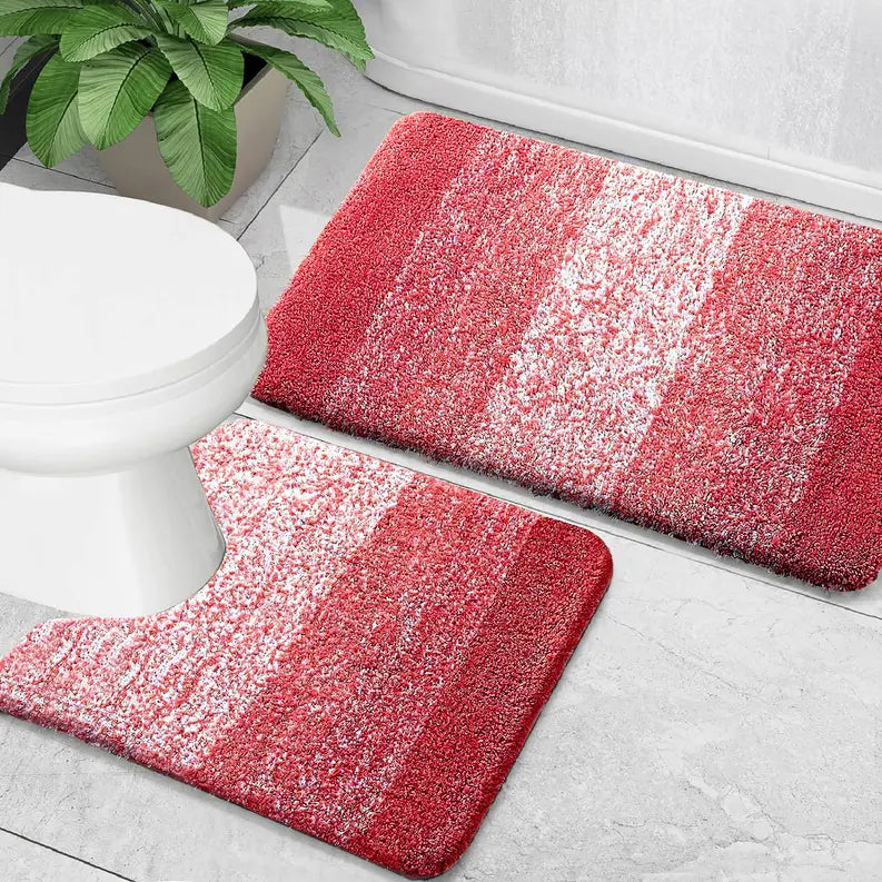 Large 2 Piece Ombre Microfiber Soft Thick Plush Bath Mat Set Home Mart Goods