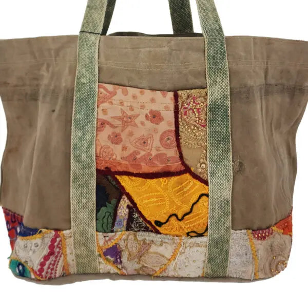 Large Recycled Tent Tote with Vintage Textiles Vintage Addiction