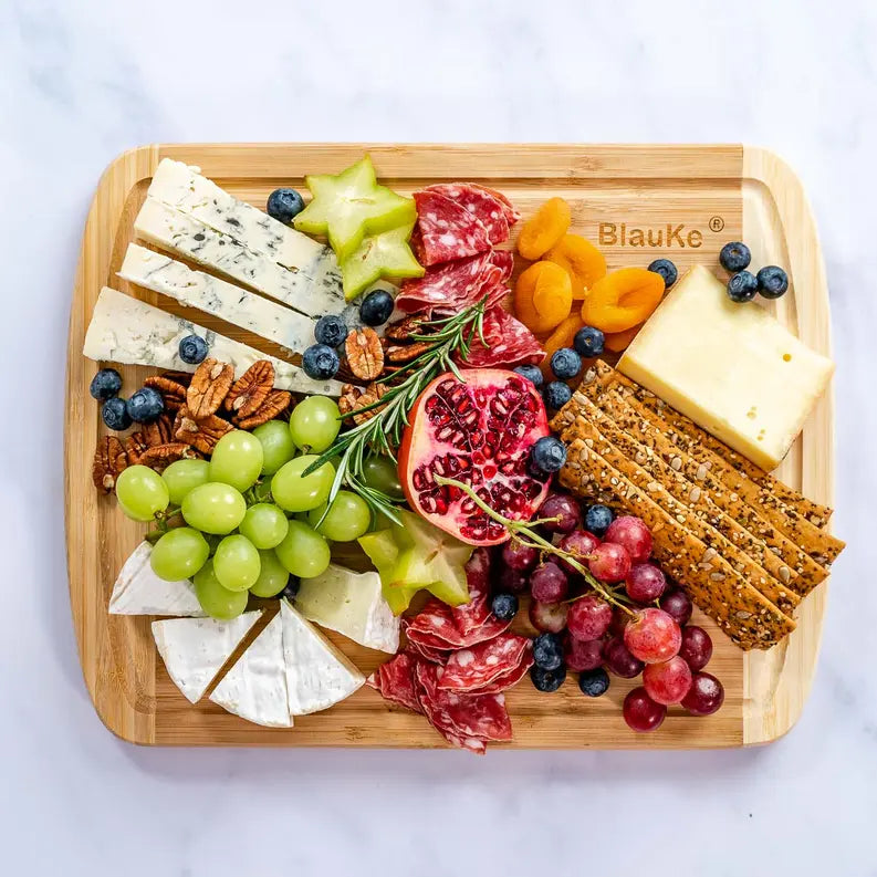 Large Wood Cutting Board for Kitchen 14x11 inch - Bamboo Chopping Board with Juice Groove - Wooden Serving Tray Jarganic