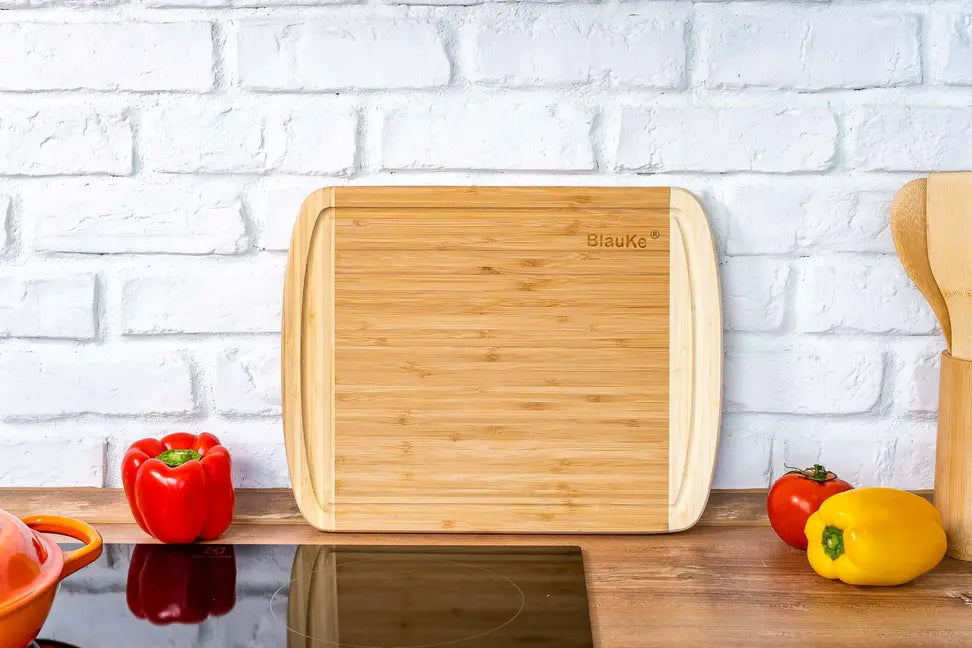 Large Wood Cutting Board for Kitchen 14x11 inch - Bamboo Chopping Board with Juice Groove - Wooden Serving Tray Jarganic