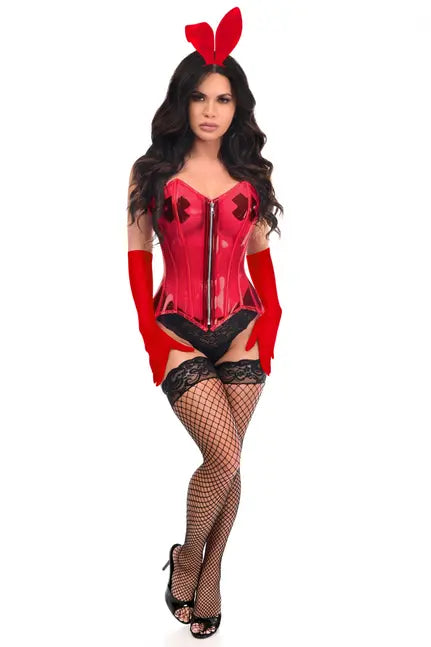 Lavish 4 PC Clear Red Sexy Bunny Corset Costume Daisy Corsets