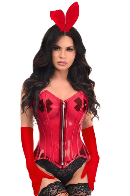 Lavish 4 PC Clear Red Sexy Bunny Corset Costume Daisy Corsets