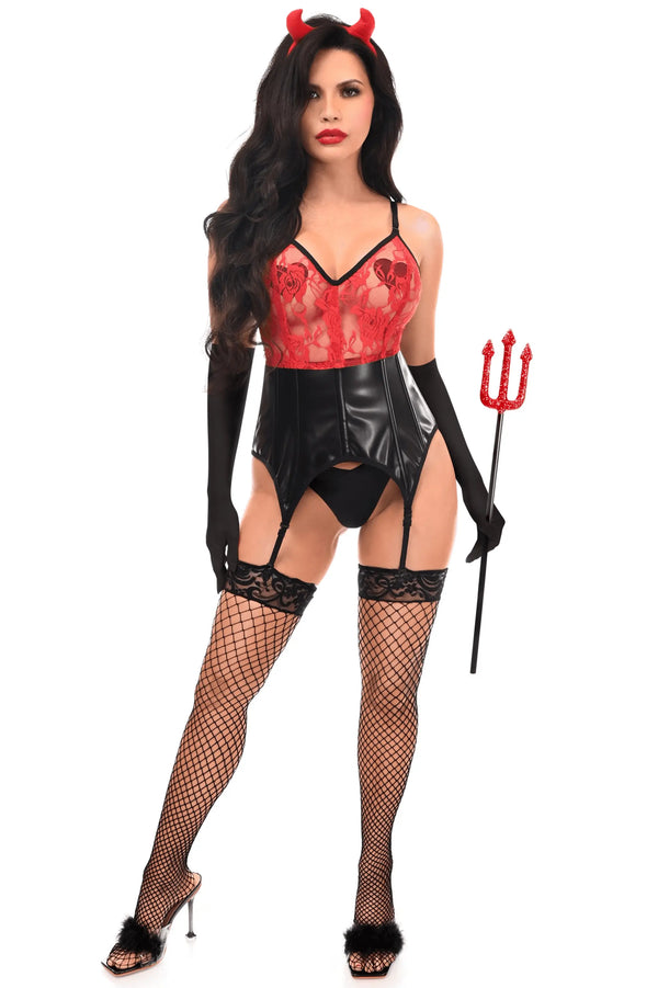 Lavish 4 PC Sexy Devil Lingerie Costume Daisy Corsets