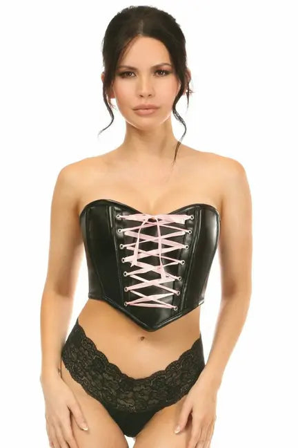 Lavish Faux Leather with Pink Lace-Up Bustier Daisy Corsets