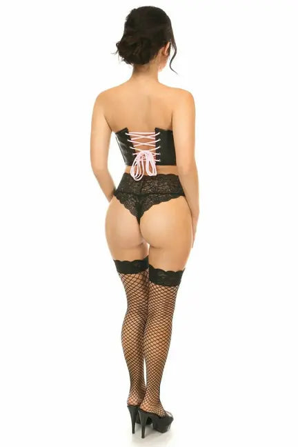 Lavish Faux Leather with Pink Lace-Up Bustier Daisy Corsets