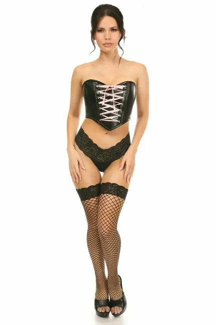 Lavish Faux Leather with Pink Lace-Up Bustier Daisy Corsets