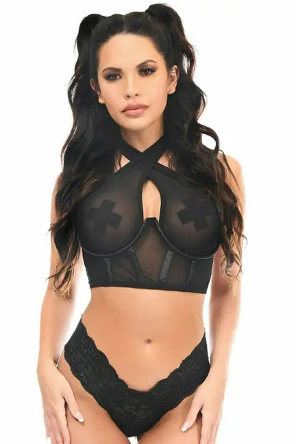 Lavish Mesh Underwire Cincher with Built In Halter Top Daisy Corsets