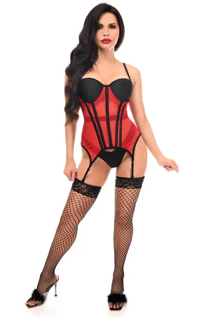 Lavish Red/Black Mesh Underwire Bustier Corset w/Garters Daisy Corsets