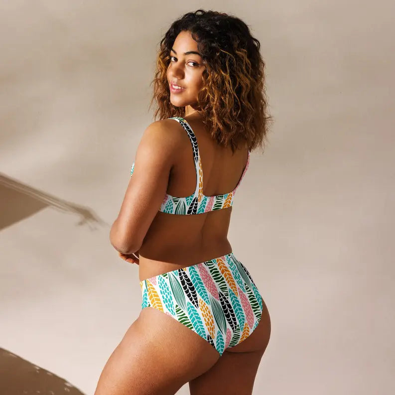 Leaf Jungle Print Recycled High-Waisted Bikini Adirelounge