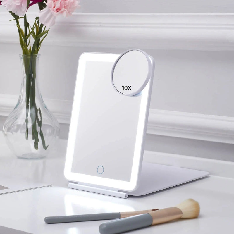 Led Makeup Mirror with Three-Color Light, Touch-Sensitive Dimmable Makeup Mirror, Flip-Top Beauty Mirror, Vanity Mirror GreatEagleInc