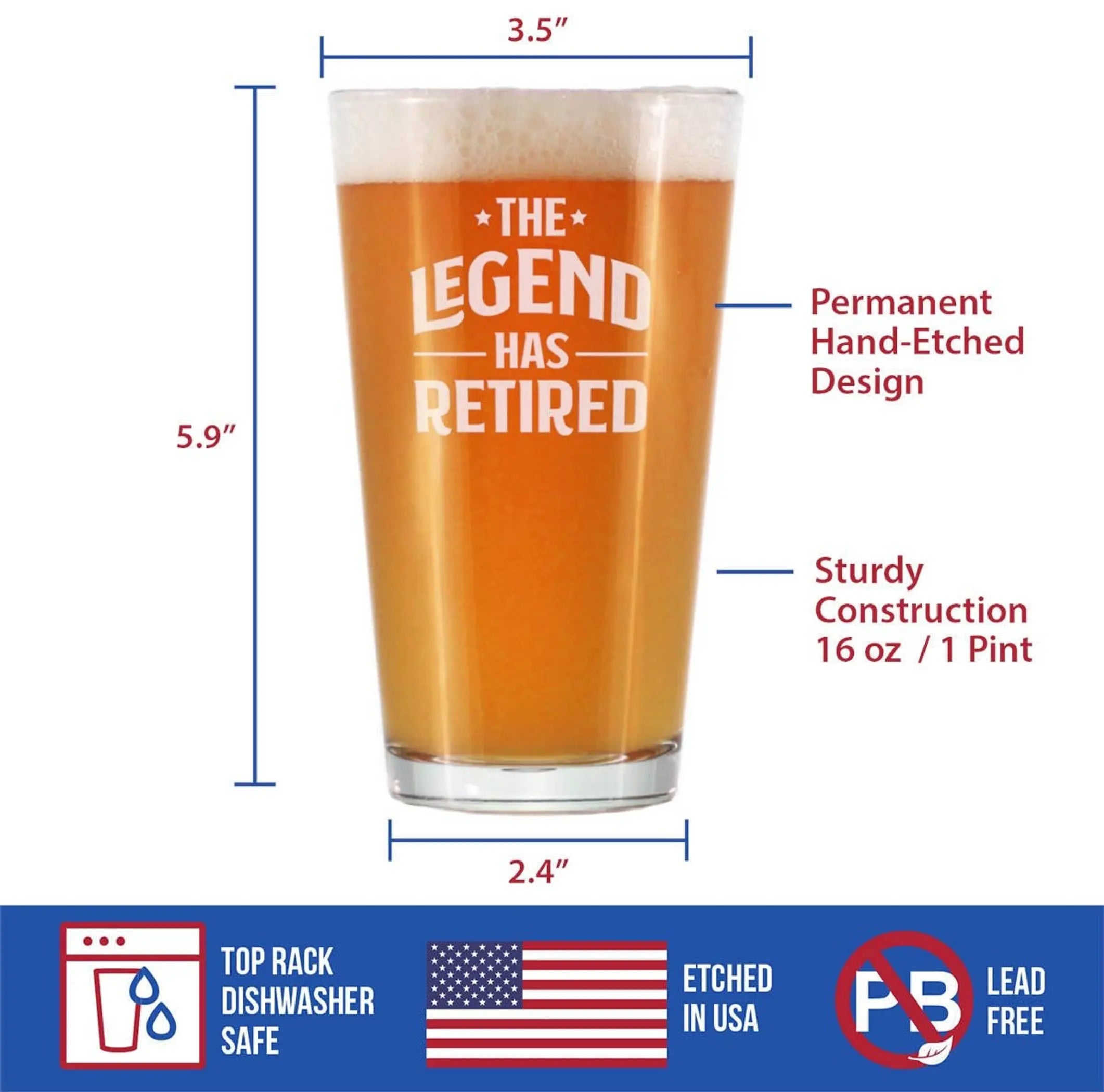 Legend Has Retired Pint Glass for Beer - Retirement Gifts Bevvee