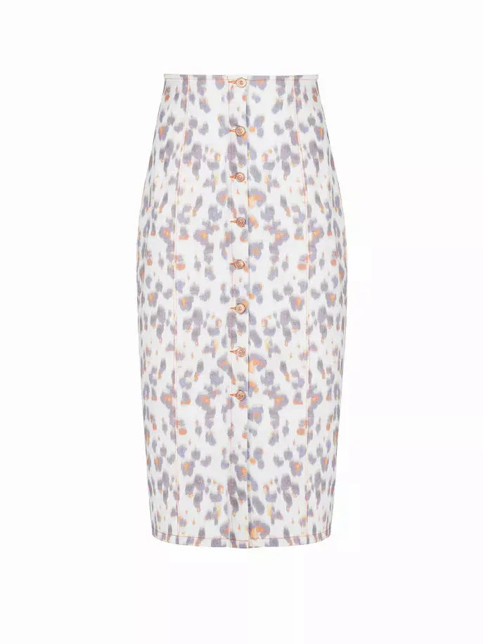 Leopard Print Denim Pencil Skirt Nocturne