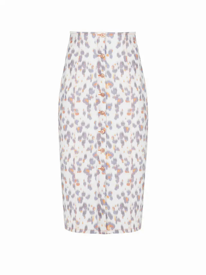 Leopard Print Denim Pencil Skirt Nocturne