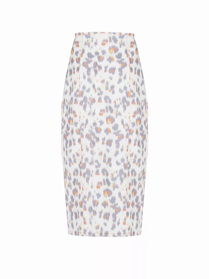 Leopard Print Denim Pencil Skirt Nocturne