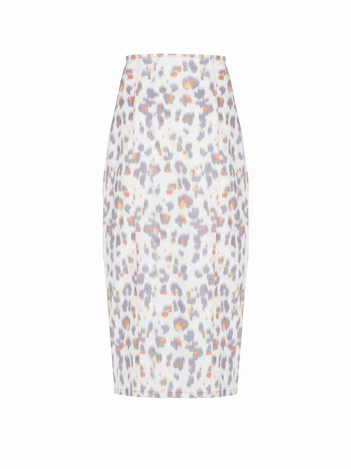 Leopard Print Denim Pencil Skirt Nocturne
