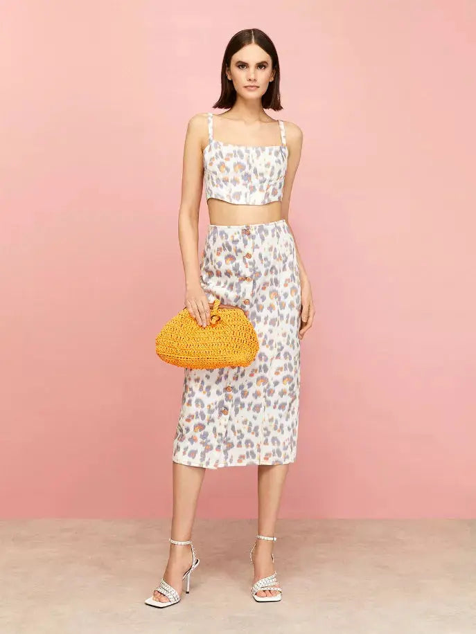 Leopard Print Denim Pencil Skirt Nocturne