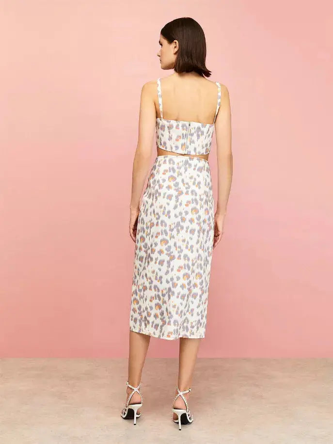 Leopard Print Denim Pencil Skirt Nocturne