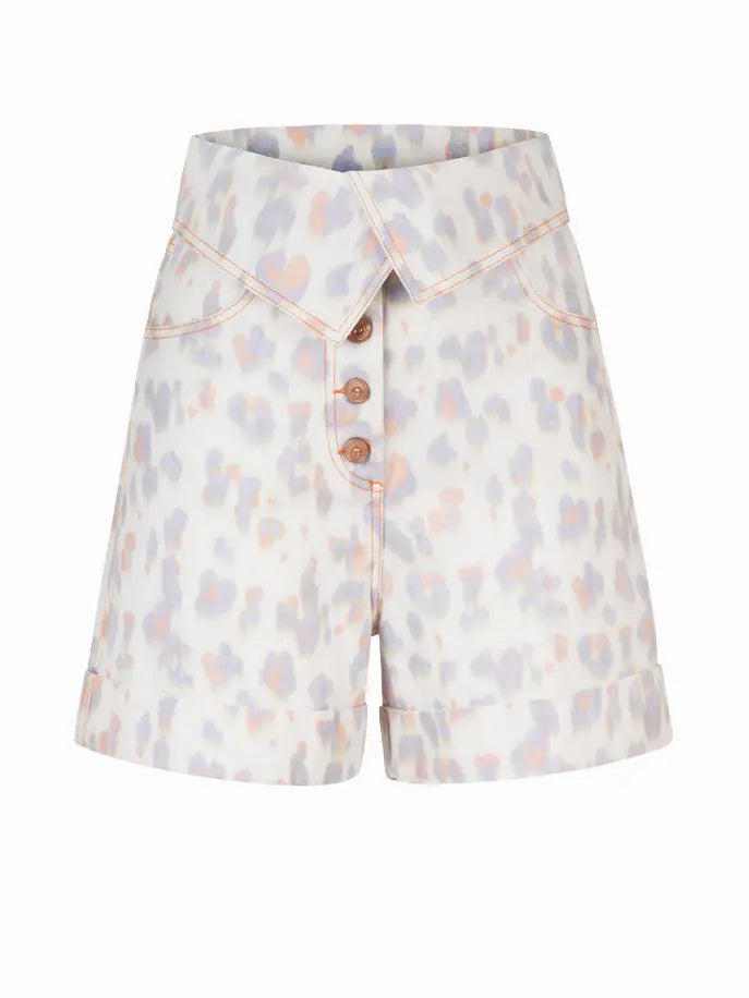 Leopard Print Denim Shorts Nocturne