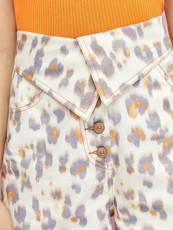 Leopard Print Denim Shorts Nocturne