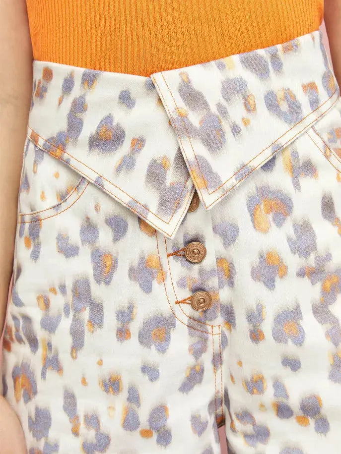 Leopard Print Denim Shorts Nocturne