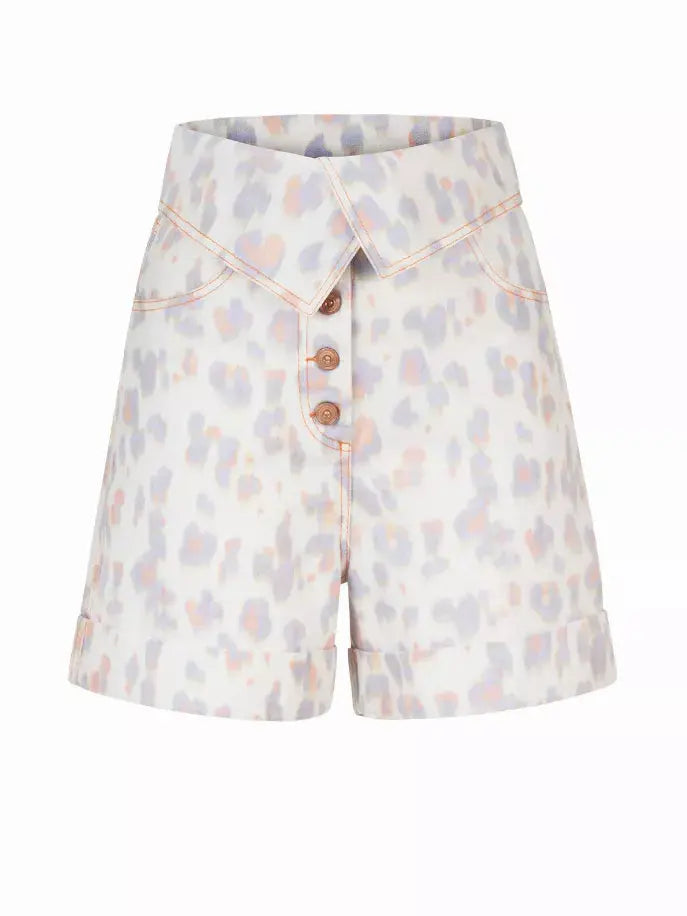 Leopard Print Denim Shorts Nocturne