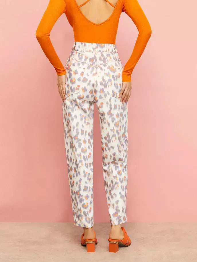 Leopard Print Mom Denim Pants Nocturne