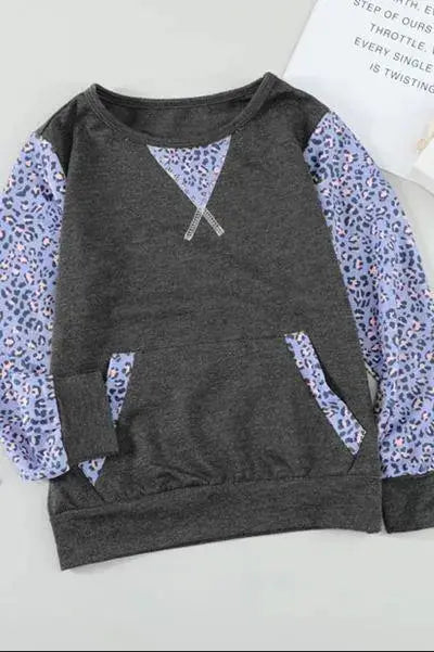 Leopard Raglan Sleeve Patchwork Little Girl Sweatshirt Stay Warm in Style
