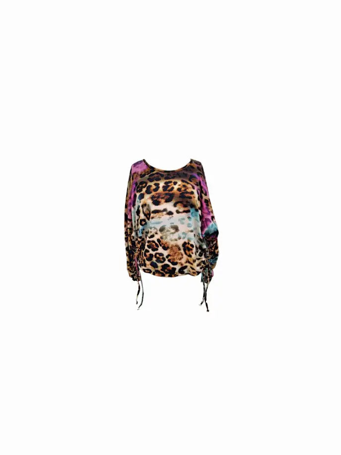 Leopard Swirl Top with Ruched Sides Tru Luv