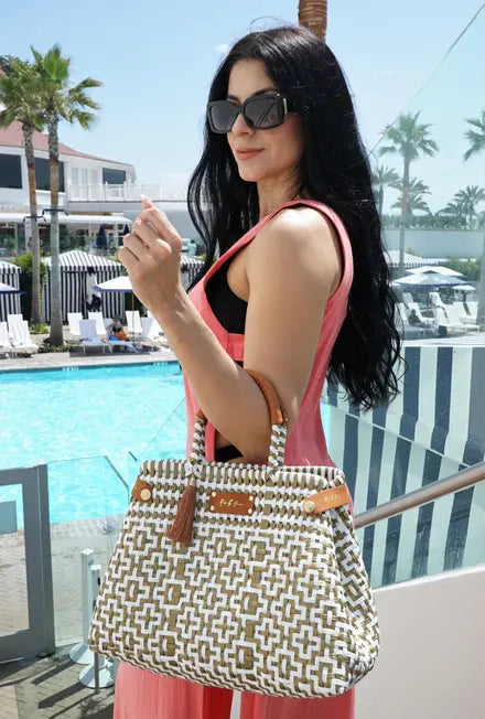 Less Pollution Convertible Handbag- White Gold Mavis by Herrera