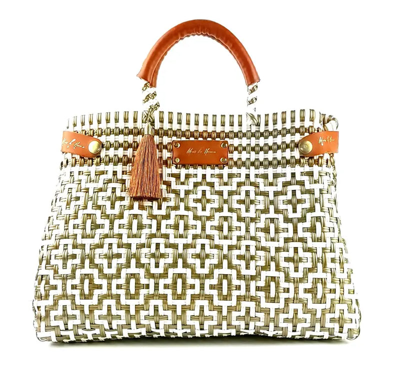 Less Pollution Convertible Handbag- White Gold Mavis by Herrera
