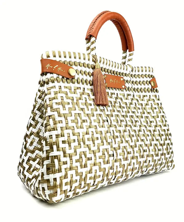 Less Pollution Convertible Handbag- White Gold Mavis by Herrera
