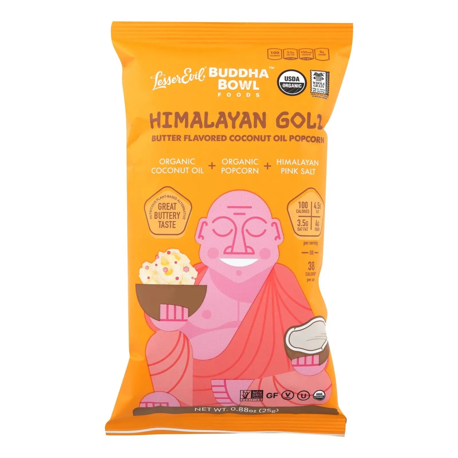 Lesser Evil Popcorn - Buddha Bowl Foods - Case Of 18 - .88 Oz. Lesser Evil