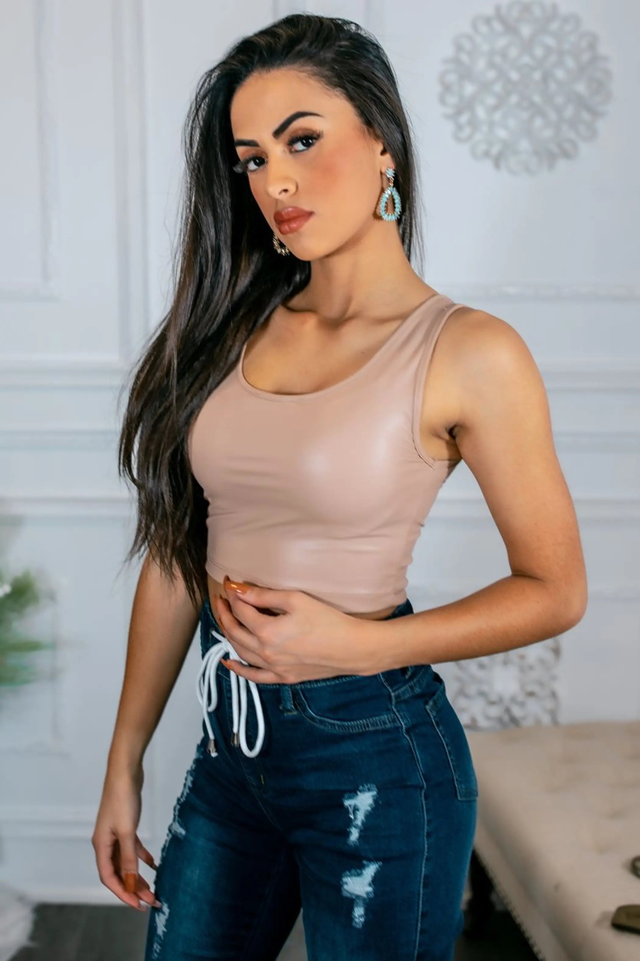 Let It Slide Essential Faux Leather Cropped Top SurelyMine