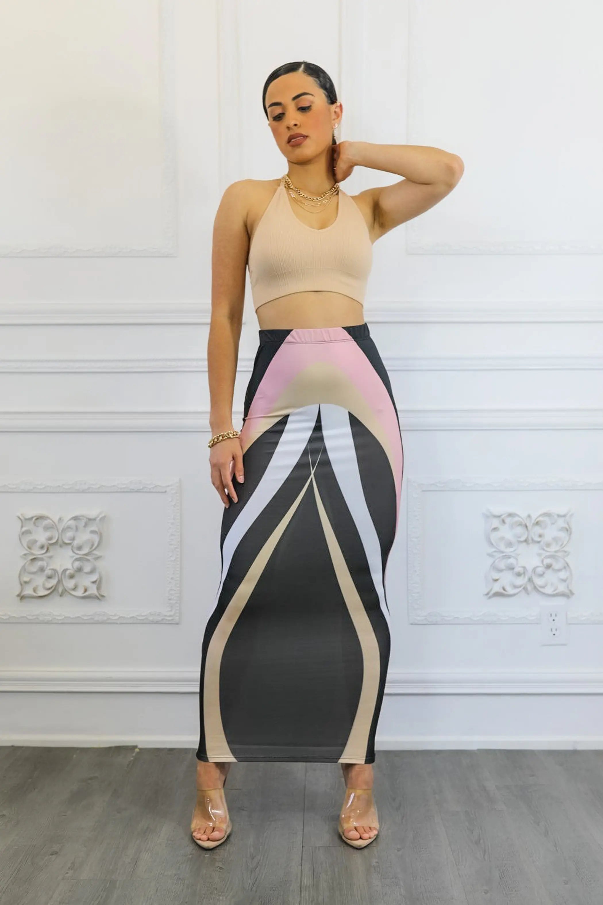 Level Up Geometric Print Maxi Skirt SurelyMine