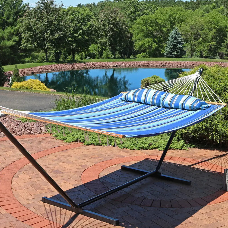 Light Blue And Dark Blue Striped Double Hammock Homeroots Outdoor