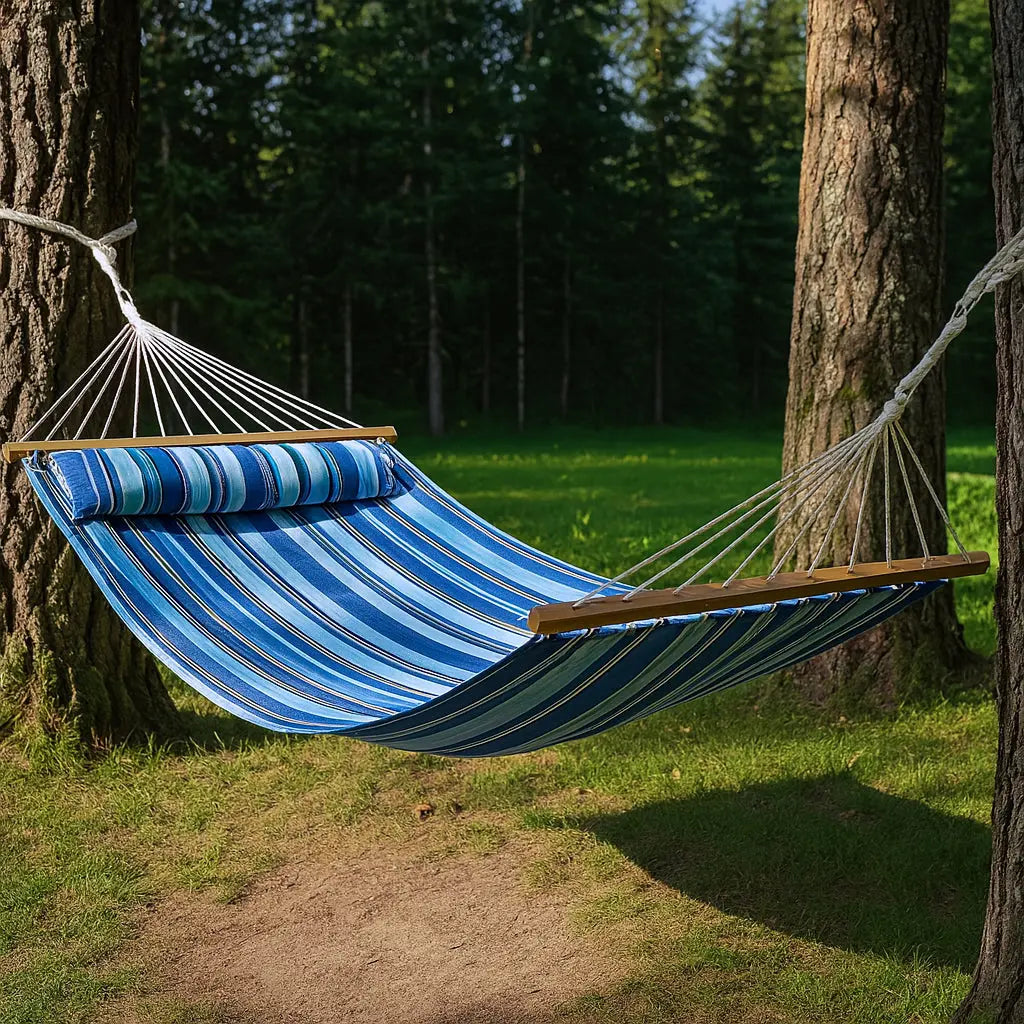 Light Blue And Dark Blue Striped Double Hammock Homeroots Outdoor
