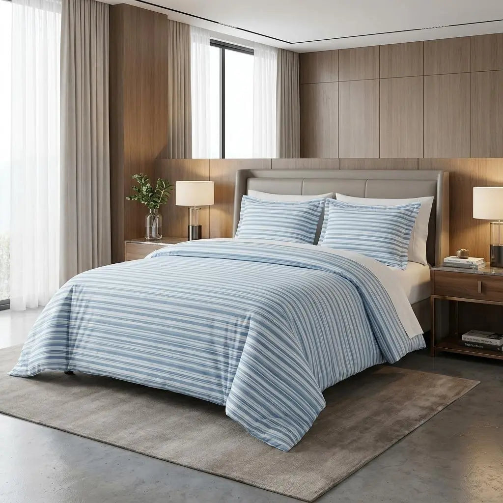 Light Blue King Cotton Blend Washable Duvet Cover Set With Two Shams Homeroots Bed & Bath