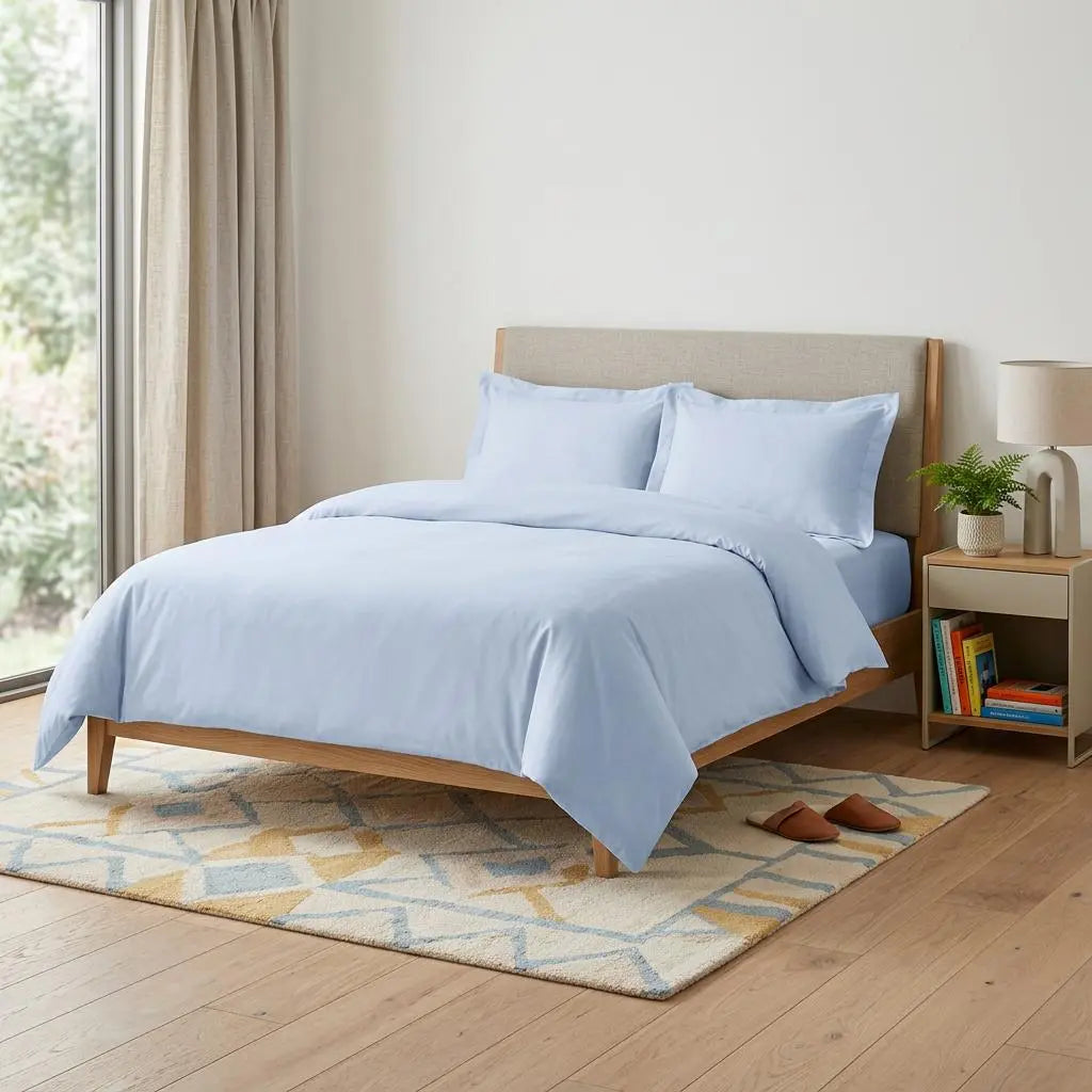 Light Blue Queen Cotton Blend 1000 Thread Count Washable Duvet Cover Set Homeroots Bed & Bath