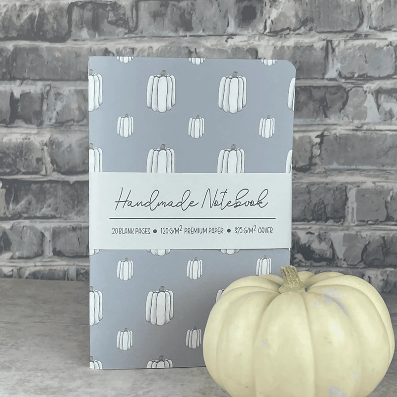 Light Blue White Pumpkins Pattern - A5 ish sizeHandmade Saddle Bound Notebook Art by Erica H