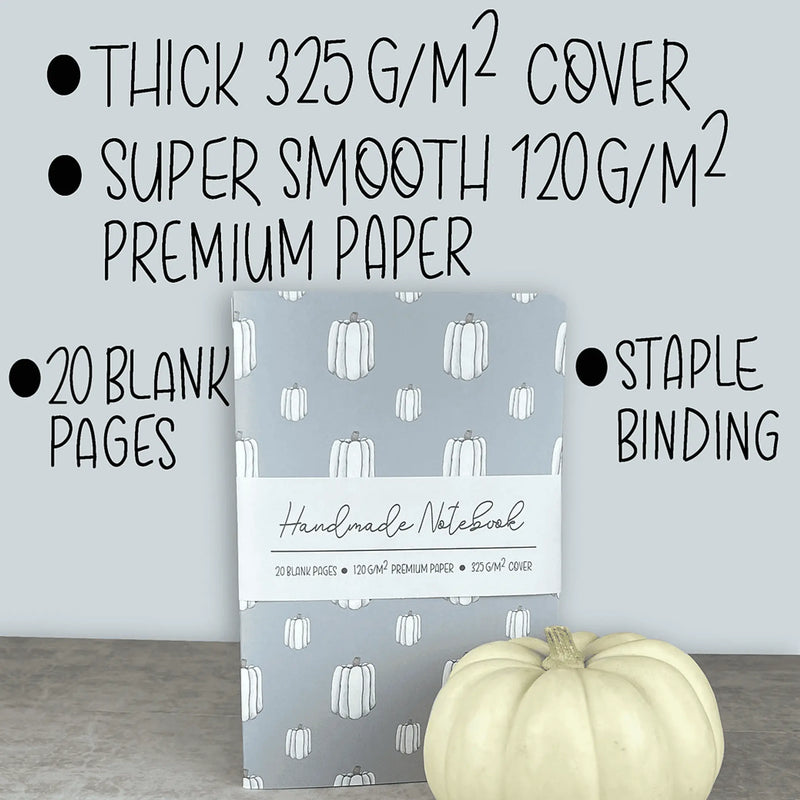Light Blue White Pumpkins Pattern - A5 ish sizeHandmade Saddle Bound Notebook Art by Erica H