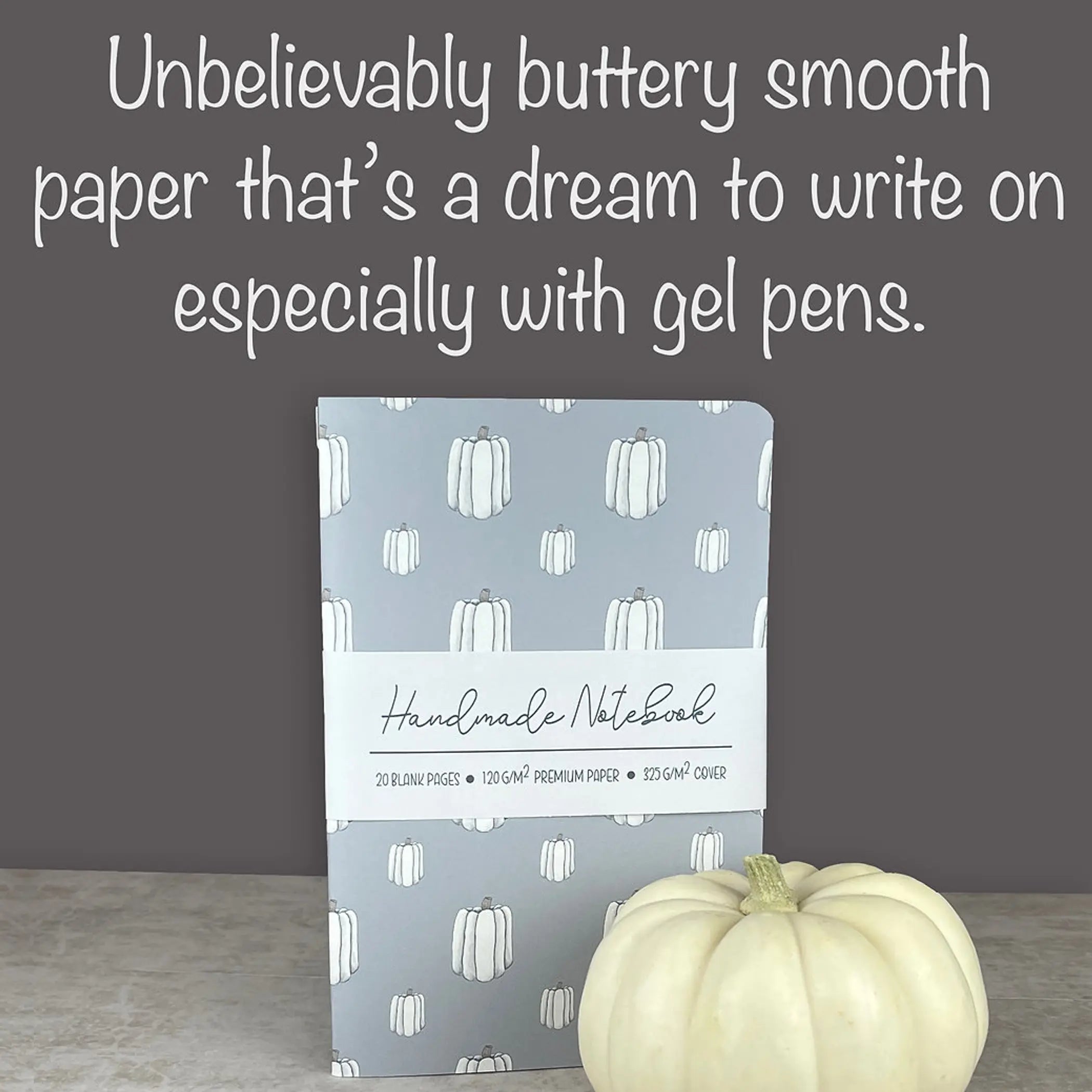 Light Blue White Pumpkins Pattern - A5 ish sizeHandmade Saddle Bound Notebook Art by Erica H