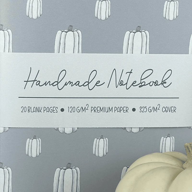 Light Blue White Pumpkins Pattern - A5 ish sizeHandmade Saddle Bound Notebook Art by Erica H