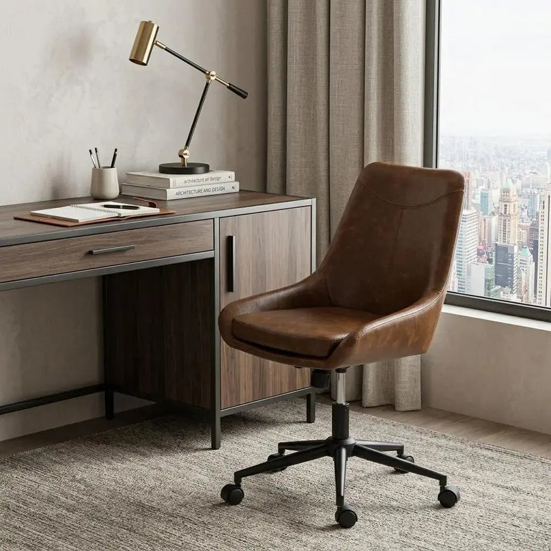 Light Brown and Black Adjustable Height Swivel Rolling Office Chair Homeroots Office