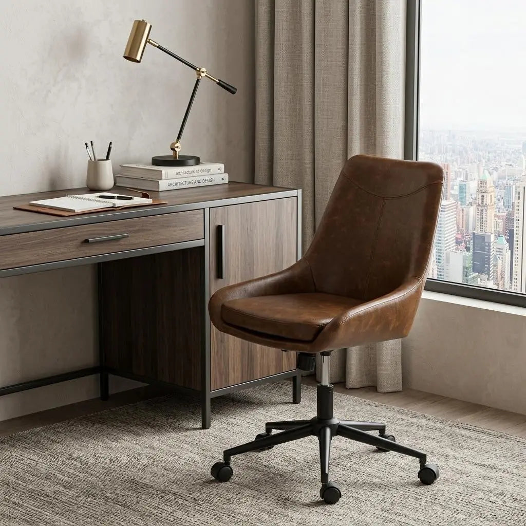Light Brown and Black Adjustable Height Swivel Rolling Office Chair Homeroots Office
